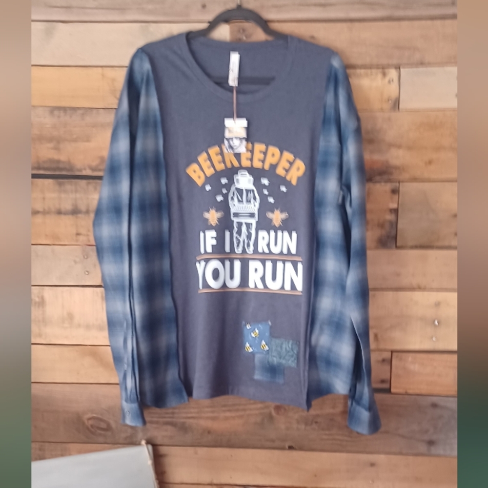 Blue Upcycled Graphic Long Sleeve Shirt